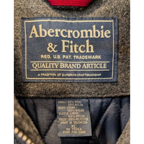 Abercrombie & Fitch 90's-Y2K Gray Wool Blend Full-Zip Quilted Lined Jacket Coat - Picture 8 of 8